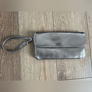 Victoria's Secret Shiny Metallic Silver Clutch Wristlet Bag